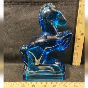Vintage L.E. Smith Glass Cobalt Blue Blue Horse Book End Flawless Shape
